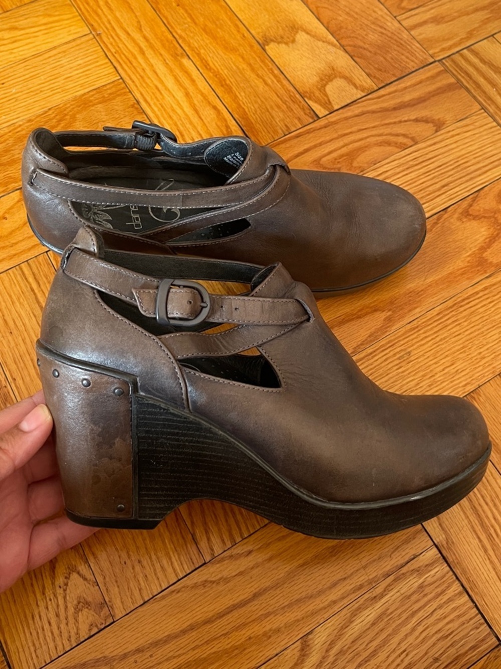 Dansko Brown Leather Wedge Mary Jane Clog